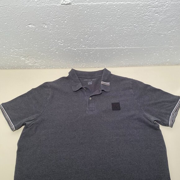 American Eagle Striped Collar Club Logo Polo Shirt - Picture 3 of 7